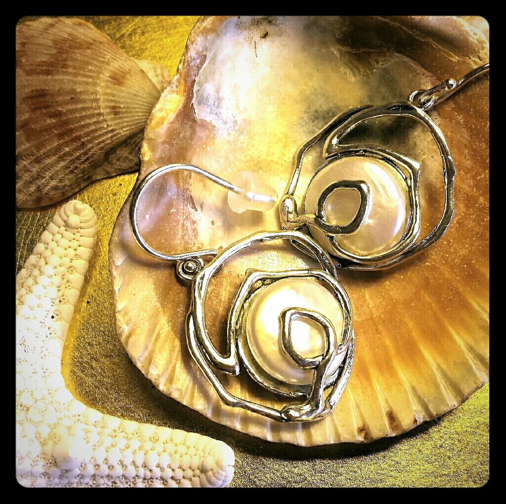 Israeli Silver & Pearl Earrings